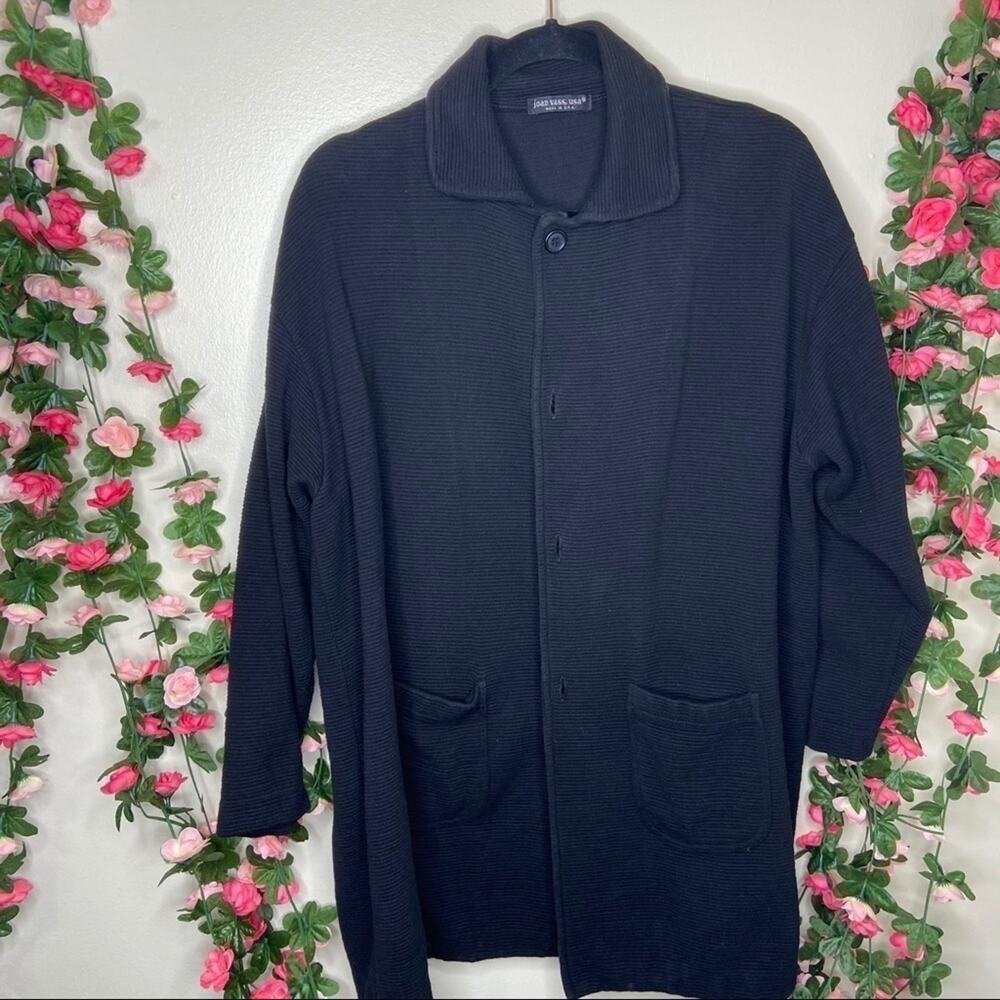 Joan Vass USA Womens 2X Black Cotton Knit Cardigan Sweater Jacket Button Front